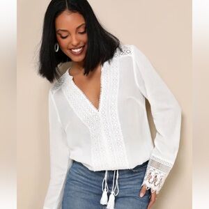 Lulus Bali Daydream White Lace Long Sleeve Top